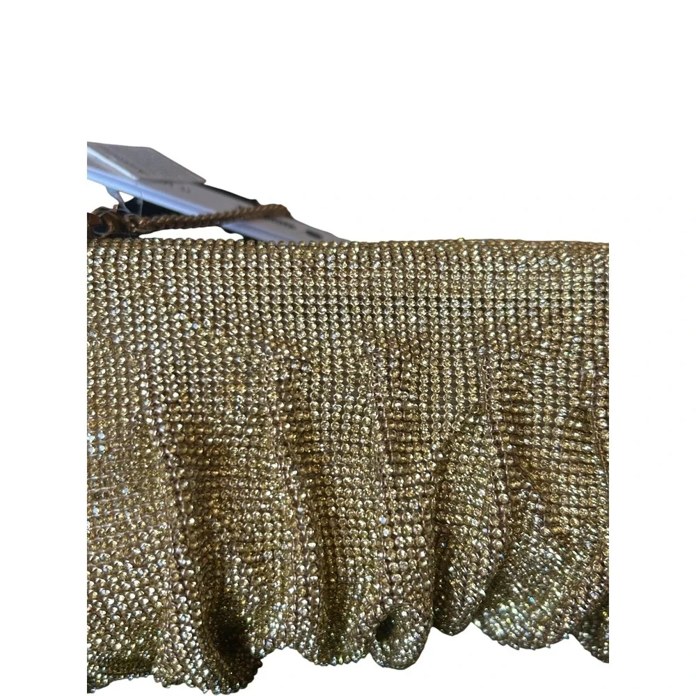 AQUA Rhinestone Ruched Clutch Womens Small Gold NEW‎ Bloomingdales Exclusive Bag